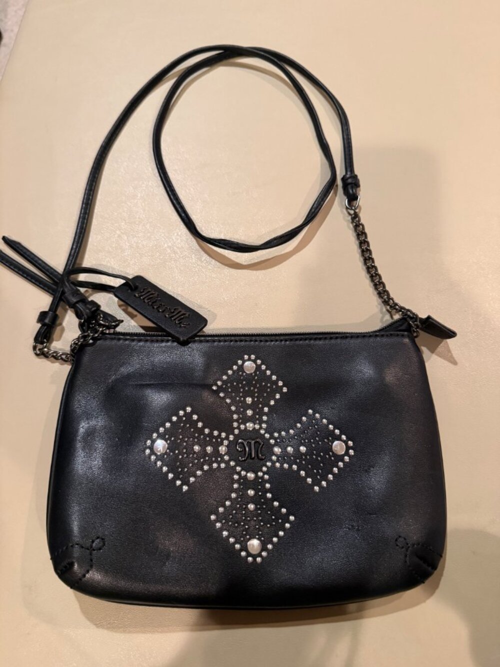 Miss Me Black Studded Cross Embellished Crossbody Bag